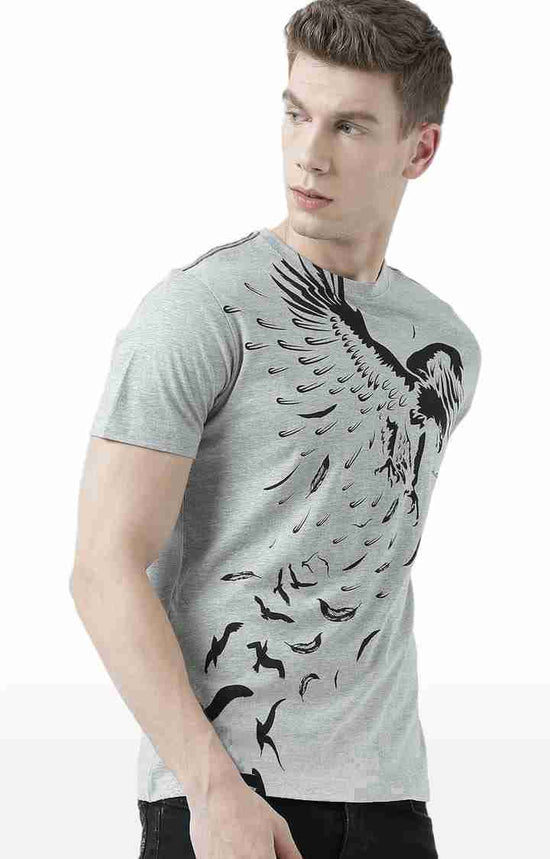 Huetrap Grey Mens Short Sleeve Graphic Printed Tshirt-HT17MKGRAGML00639