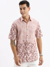 Men Spread Collar Floral Slim Fit Peach Shirt-Toby-2851-Peach