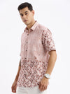 Men Spread Collar Floral Slim Fit Peach Shirt-Toby-2851-Peach