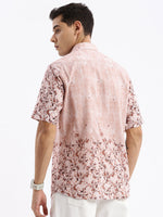 Men Spread Collar Floral Slim Fit Peach Shirt-Toby-2851-Peach