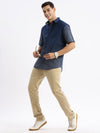 Men Spread Collar Printed Slim Fit Navy Blue Shirt-Toby-2856-Navyblue