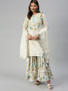 Women Straight Off White Yoke Design Kurta and Sharara-UB-2278-Offwhiteturquoiseblue