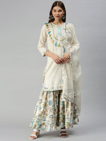 Women Straight Off White Yoke Design Kurta and Sharara-UB-2278-Offwhiteturquoiseblue