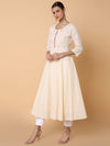 Women Ethnic Motifs Cream Anarkali Kurta with Duppatta-UB-2353-1-Cream