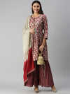 Women A-Line Taupe Printed Kurta and Sharara-UB-2432-Taupemaroon