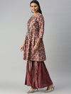 Women A-Line Taupe Printed Kurta and Sharara-UB-2432-Taupemaroon