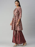 Women A-Line Taupe Printed Kurta and Sharara-UB-2432-Taupemaroon