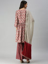 Women A-Line Taupe Printed Kurta and Sharara-UB-2432-Taupemaroon