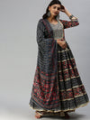 Women Anarkali Navy Blue Printed Kurta and Sharara-UB-2461-Navybluemaroon