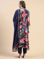 Women Floral Navy Blue Anarkali Kurta Set with Dupatta-UB-3121-Navyblue