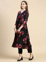 Women Floral Black Anarkali Kurta Set with Dupatta-UB-3147-Black