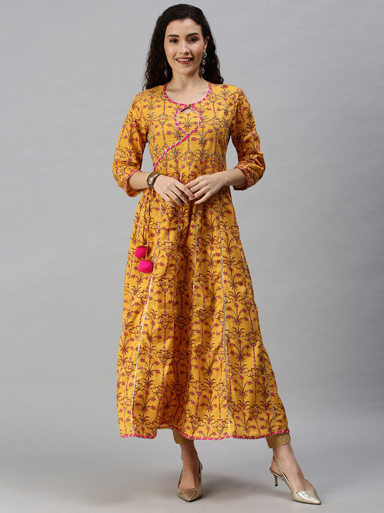 Women Printed Yellow Anarkali Kurta-UB001-Yellow