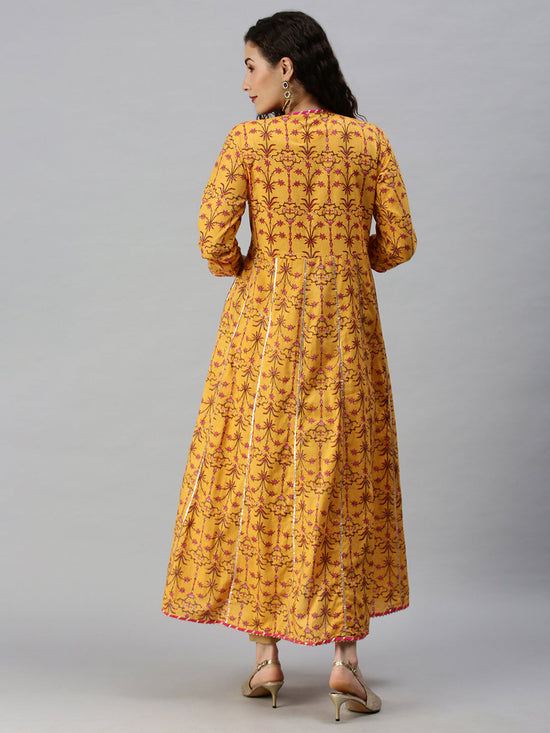 Women Printed Yellow Anarkali Kurta-UB001-Yellow