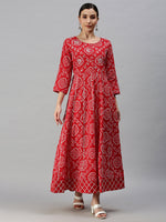 Women Printed Red Anarkali Kurta-UB2403-Red