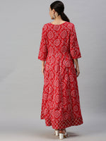 Women Printed Red Anarkali Kurta-UB2403-Red