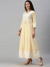 Women Woven Design Yellow Anarkali Kurta-UB2424-Yellow