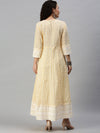 Women Woven Design Yellow Anarkali Kurta-UB2424-Yellow