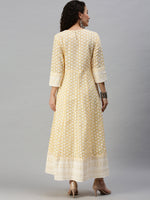 Women Woven Design Yellow Anarkali Kurta-UB2424-Yellow