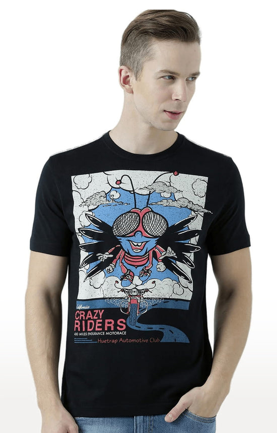 Huetrap Black Mens Short Sleeve Graphic Printed Tshirt-HT17MKGRABLK00618