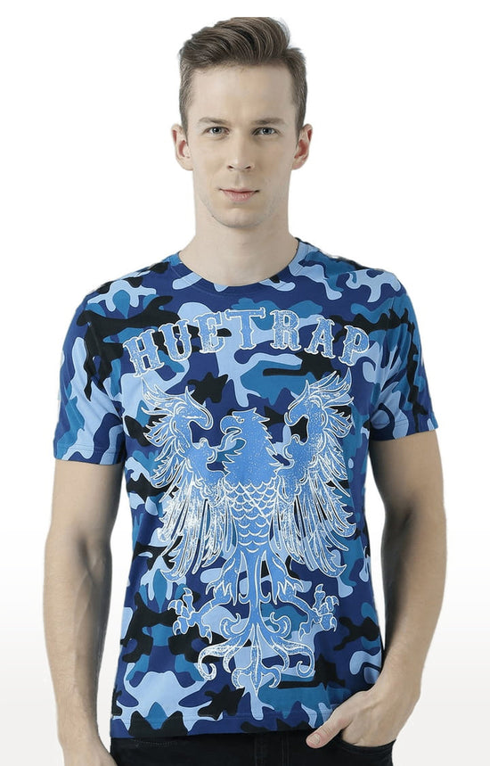 Huetrap Blue Mens Short Sleeve Graphic Printed Tshirt-HT17MKGRALNY00912