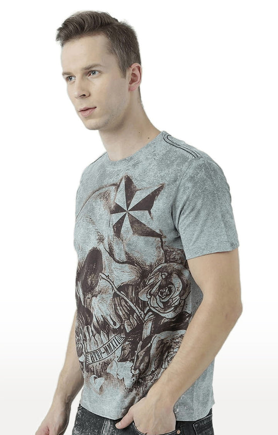 Huetrap Grey Mens Short Sleeve Graphic Printed Tshirt-HT17MKGRAGML01058