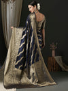 Saree Mall Women's Organza Navy Blue Woven Design Designer Saree With Blouse Piece-UNATI1004