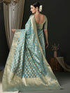 Saree Mall Women's Organza Light Blue Woven Design Designer Saree With Blouse Piece-UNATI4001