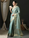 Saree Mall Women's Organza Light Blue Woven Design Designer Saree With Blouse Piece-UNATI4001