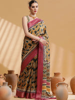 Saree Mall Women's Cotton Blend Mustard Printed Designer Saree With Blouse Piece-UNVRSE35C