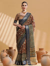 Saree Mall Women's Cotton Blend Brown Printed Designer Saree With Blouse Piece-UNVRSE36C