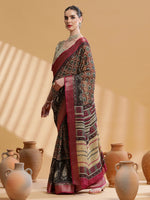 Saree Mall Women's Cotton Blend Brown Printed Designer Saree With Blouse Piece-UNVRSE38B