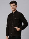 Men Solid Black Biker Jacket-USC004-Black