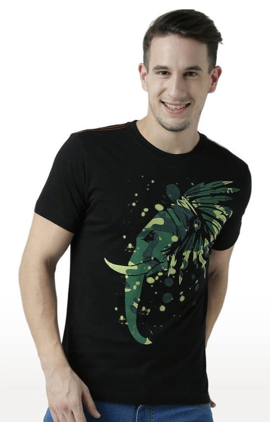 Huetrap Black Mens Short Sleeve Graphic Printed Tshirt-HT17MKGRABLK01047