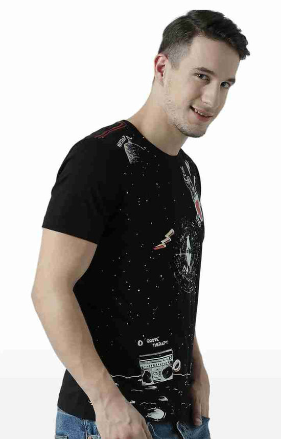 Huetrap Black Mens Short Sleeve Graphic Printed Tshirt-HT17MKGRABLK00855