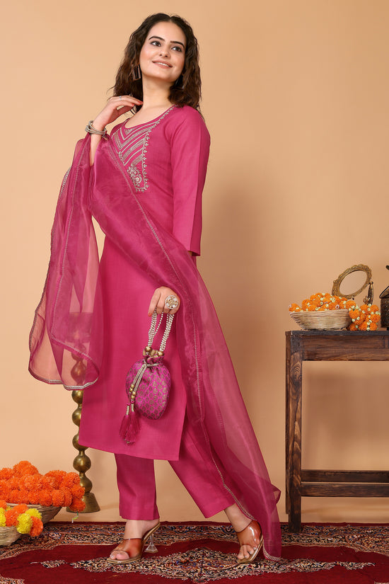 Avanshee Women's Latest Cotton Blend Kurta, Pant With Dupatta Set-ES-7514-PINK