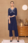 Avanshee Women's Latest Solid Embroidred Alia Cut Kurta And Pant Set-KP-7932-Navy