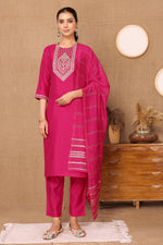 Avanshee Women's Latest Solid Embroidred Silk Blend Kurta, Pant With Dupatta Set-ES-7532-Pink