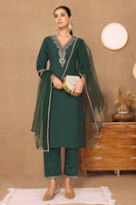 Avanshee Women's Latest Solid Embroidred Silk Blend Kurta, Pant With Dupatta Set-ES-7533