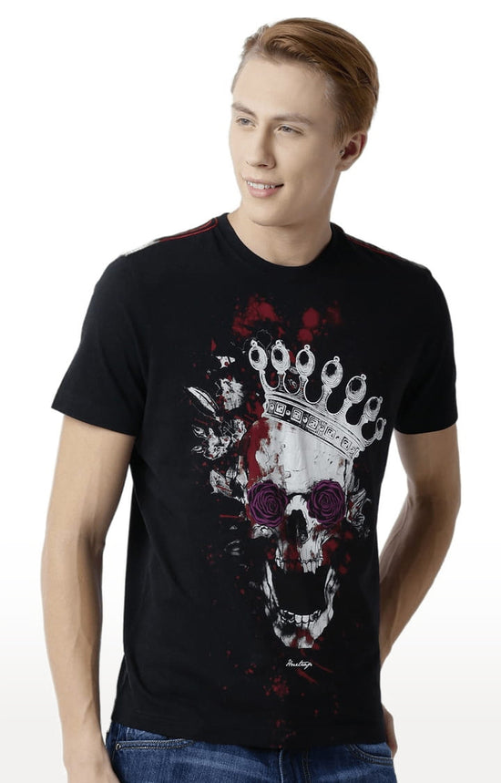 Huetrap Black Mens Short Sleeve Graphic Printed Tshirt-HT15MKGRABLK00055