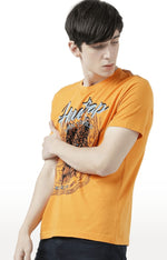 Huetrap Orange Mens Short Sleeve Graphic Printed Tshirt-HT17MKGRABZO00517