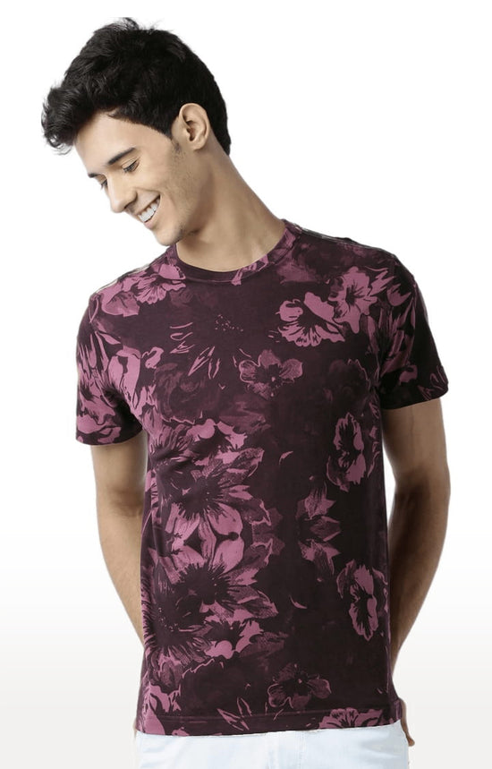 Huetrap Maroon Mens Short Sleeve Graphic Printed Tshirt-HT15MKGRAPLU00130