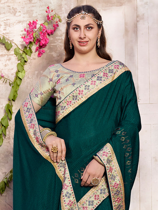 Saree Mall Women's Chiffon Green Embellished Designer Saree With Blouse Piece-VARNMLA21235