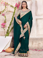 Saree Mall Women's Chiffon Green Embellished Designer Saree With Blouse Piece-VARNMLA21235