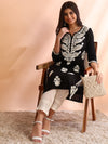 Ahika Women Black Rayon Solid Embroidered Straight Kurta-VCK9773BLK