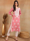 Ahika Women Pink Viscose Rayon Solid Embroidered Chikankari Straight Kurta-VCK9776PNK