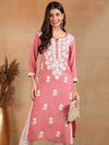 Ahika Women Pink Viscose Rayon Solid Embroidered Chikankari Straight Kurta-VCK9776PNK