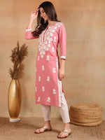 Ahika Women Pink Viscose Rayon Solid Embroidered Chikankari Straight Kurta-VCK9776PNK