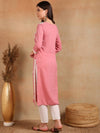 Ahika Women Pink Viscose Rayon Solid Embroidered Chikankari Straight Kurta-VCK9776PNK