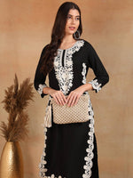 Ahika Women Black Viscose Rayon Solid Embroidered Chikankari Straight Kurta-VCK9780