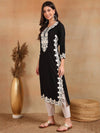 Ahika Women Black Viscose Rayon Solid Embroidered Chikankari Straight Kurta-VCK9780